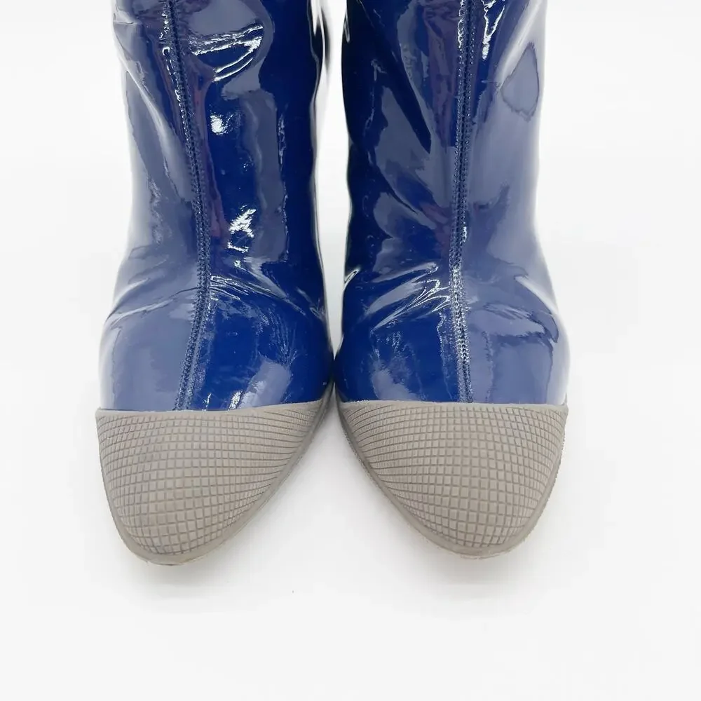 Miu Miu F/W 2014 Blue Patent Wellington Rubber Cap Toe Heeled Rain Boots IT 36.5